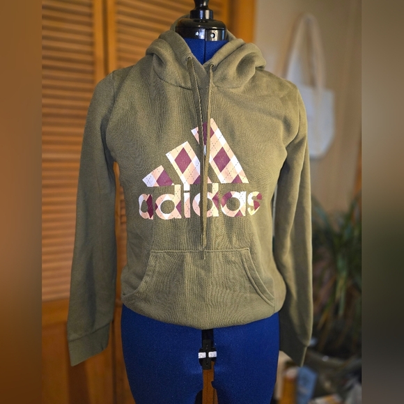 Adidas Green Hoodie with Patterned Logo - Picture 1 of 4